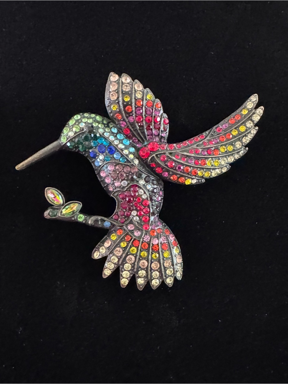 Hummingbird rhinestones brooch